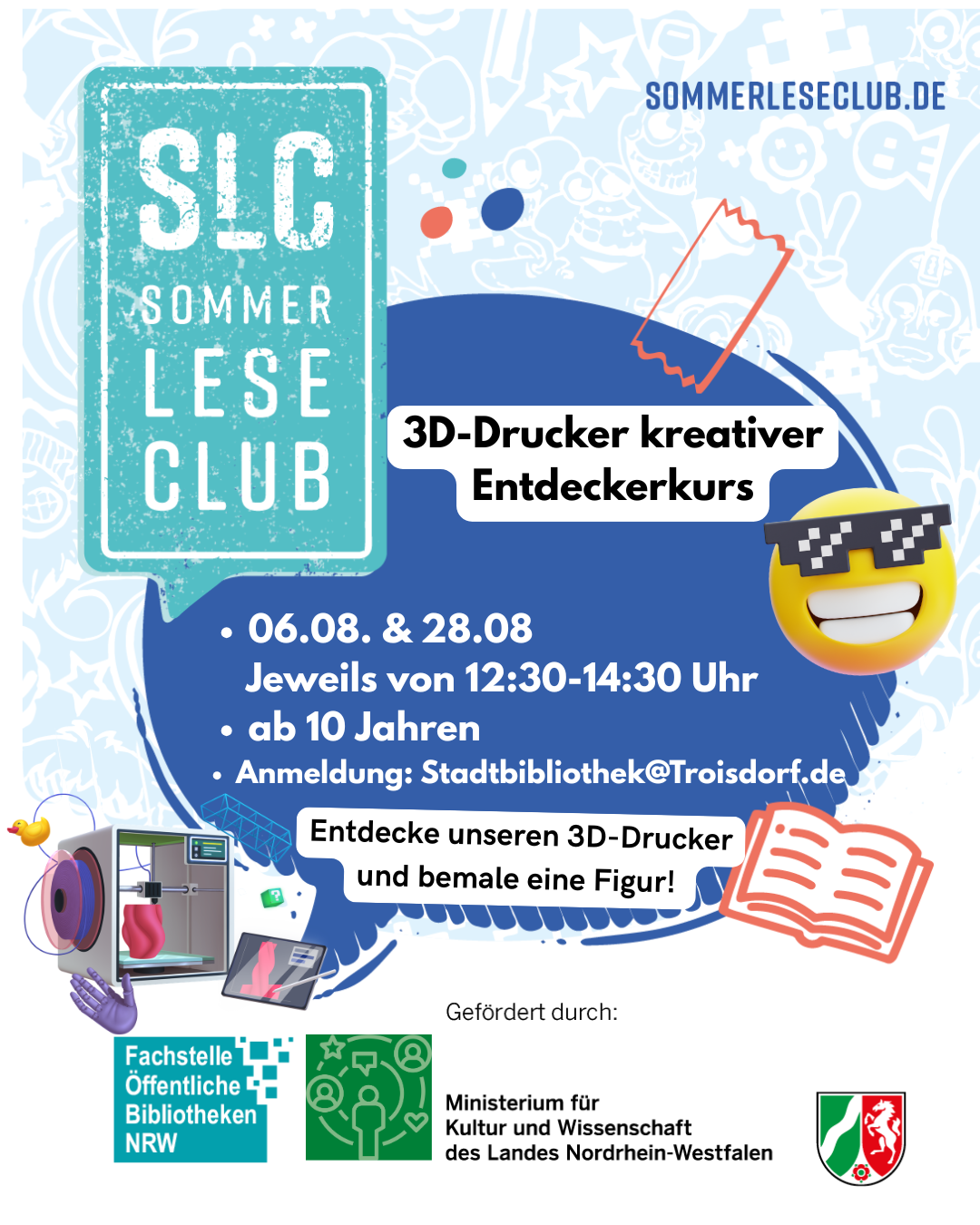 Zu sehen ist die Werbung für den Kinderworkshop zum 3D-Drucker in der Stadtbibliothek.