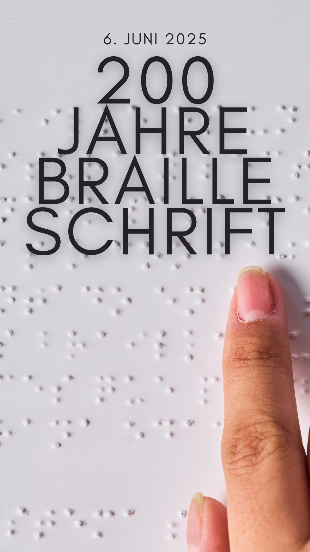 Zu sehen ist ein Text im Brailleschrift - zum Weltweiten Sehbehinderten Tag 2025.