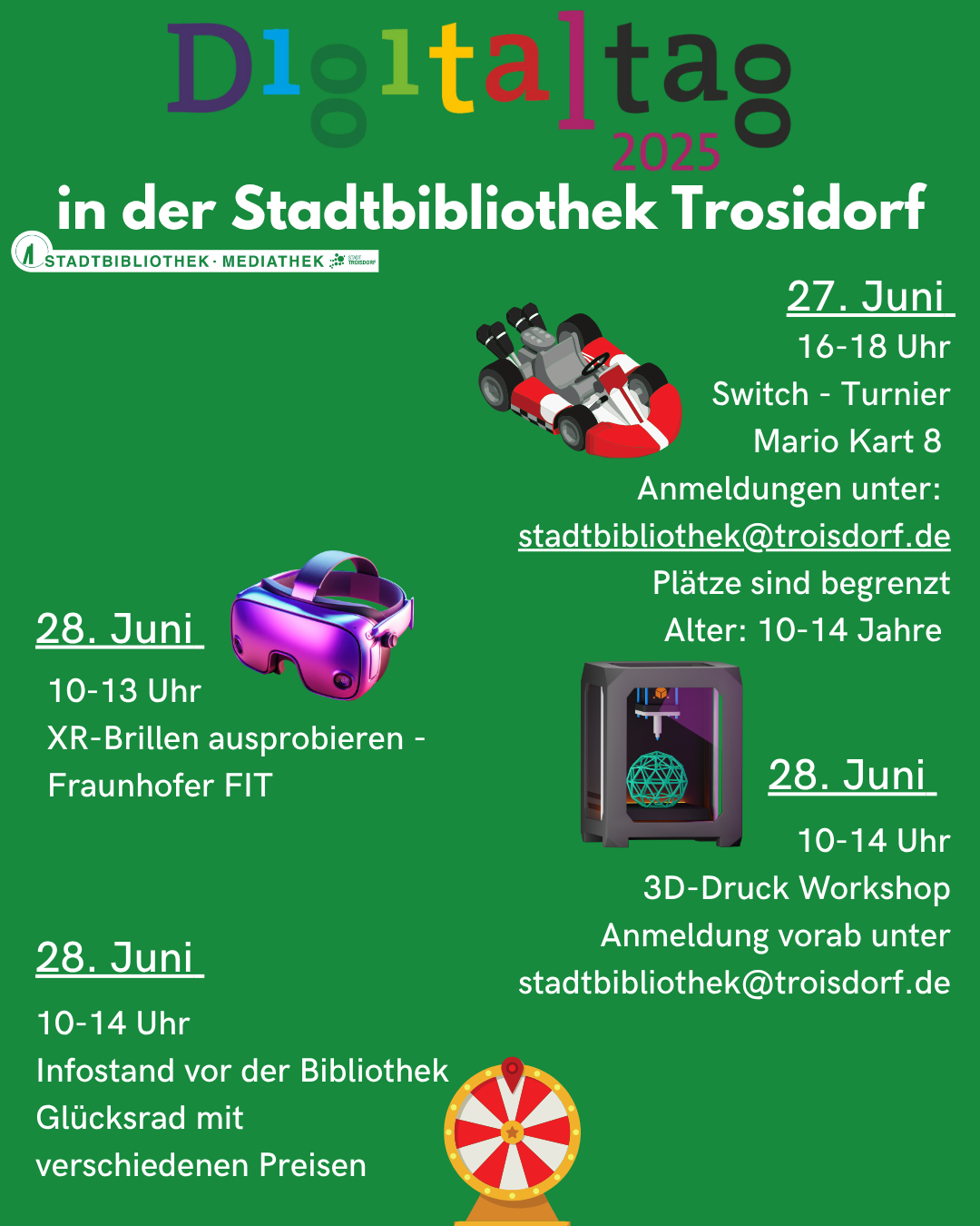 Digitaltag 2025 (1080 x 1350 px) - 1 Zu sehen ist das Werbeplakat für den Digitaltag in der Stadtbibliothek Troisdorf.
