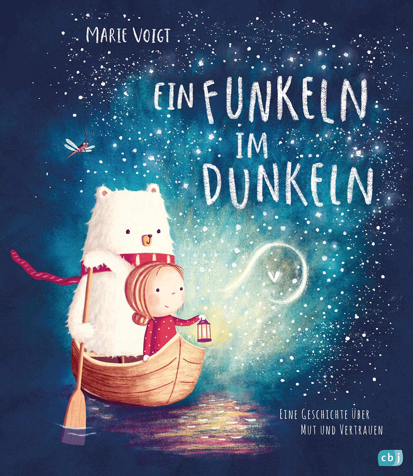 Zu sehen ist das Buchcover mit einem weißen Bären und einen kleinem Mädchen in einem Boot mit einer Laterne.