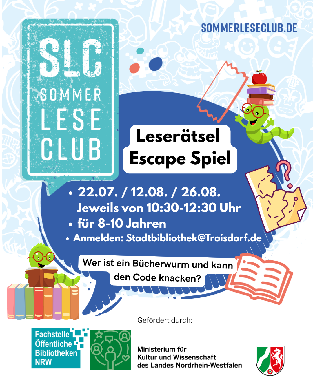 SLC Post´s - 7 Zu sehen ist die Werbung für das Escape Game zum Sommerleseclub in der Stadtbibliothek.