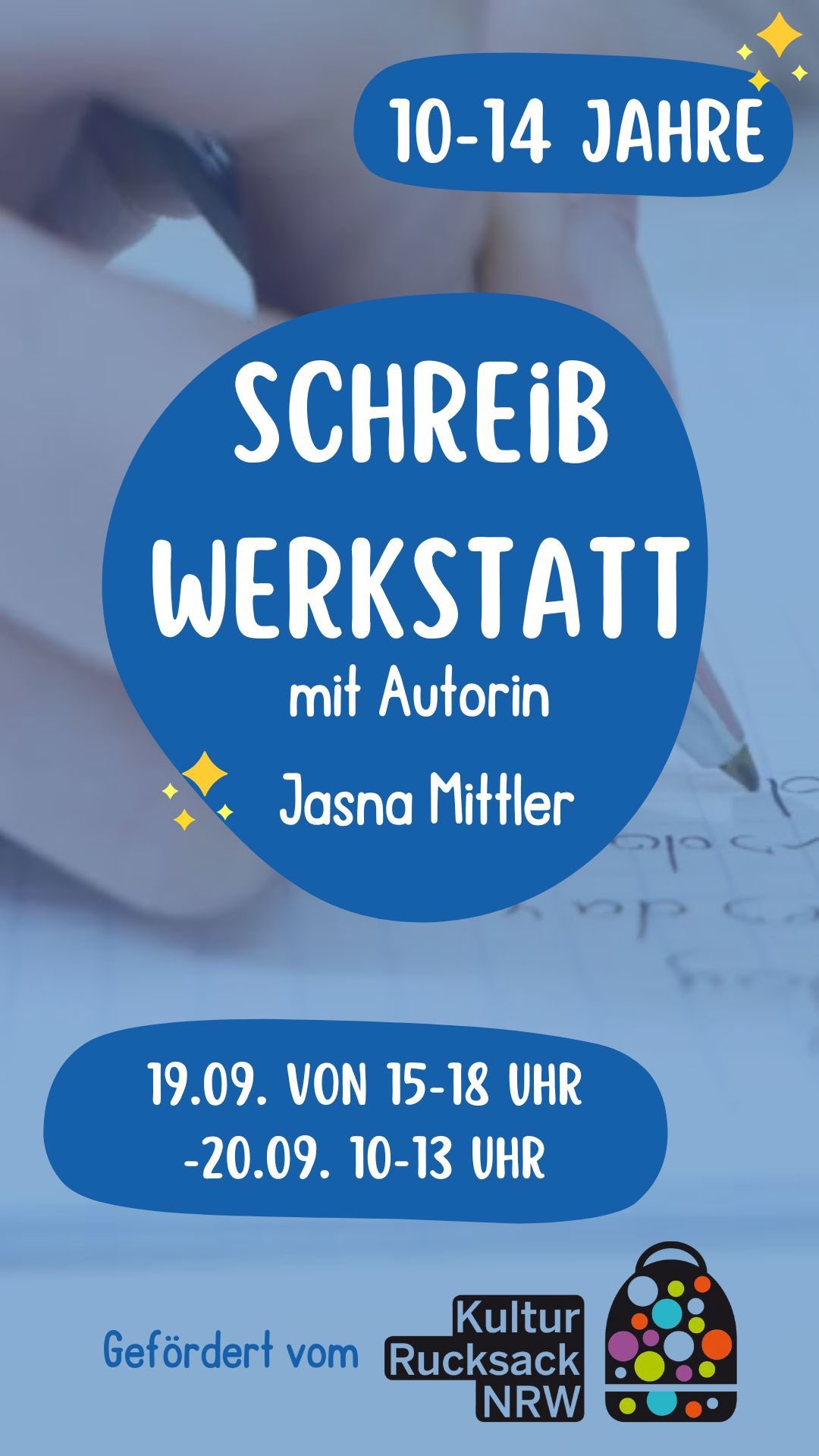 Zu sehen ist das Plakat mit den Daten für die herbstliche Schreibwerkstatt in der Stadtbibliothek.