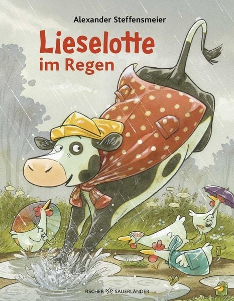 Zu sehen ist die Kuh Lieselotte im Regen.