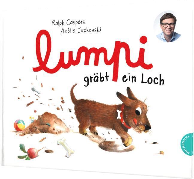Auf dem Bild ist das Buchcover von "Lumpi gräbt ein Loch" zu sehen.