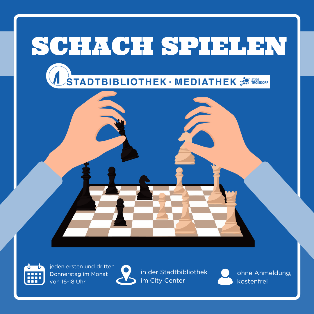 Schach Auf dem Bild ist ein Schach-Spielbrett zu sehen und Informationen zu Veranstaltungen.
