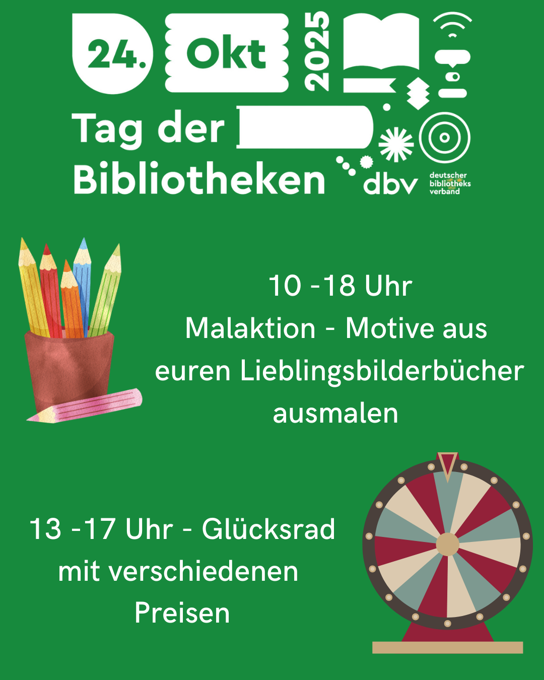 Zu sehen ist ein Plakat des Tag der Bibliotheken 2025 in der Stadtbibliothek Troisdorf.