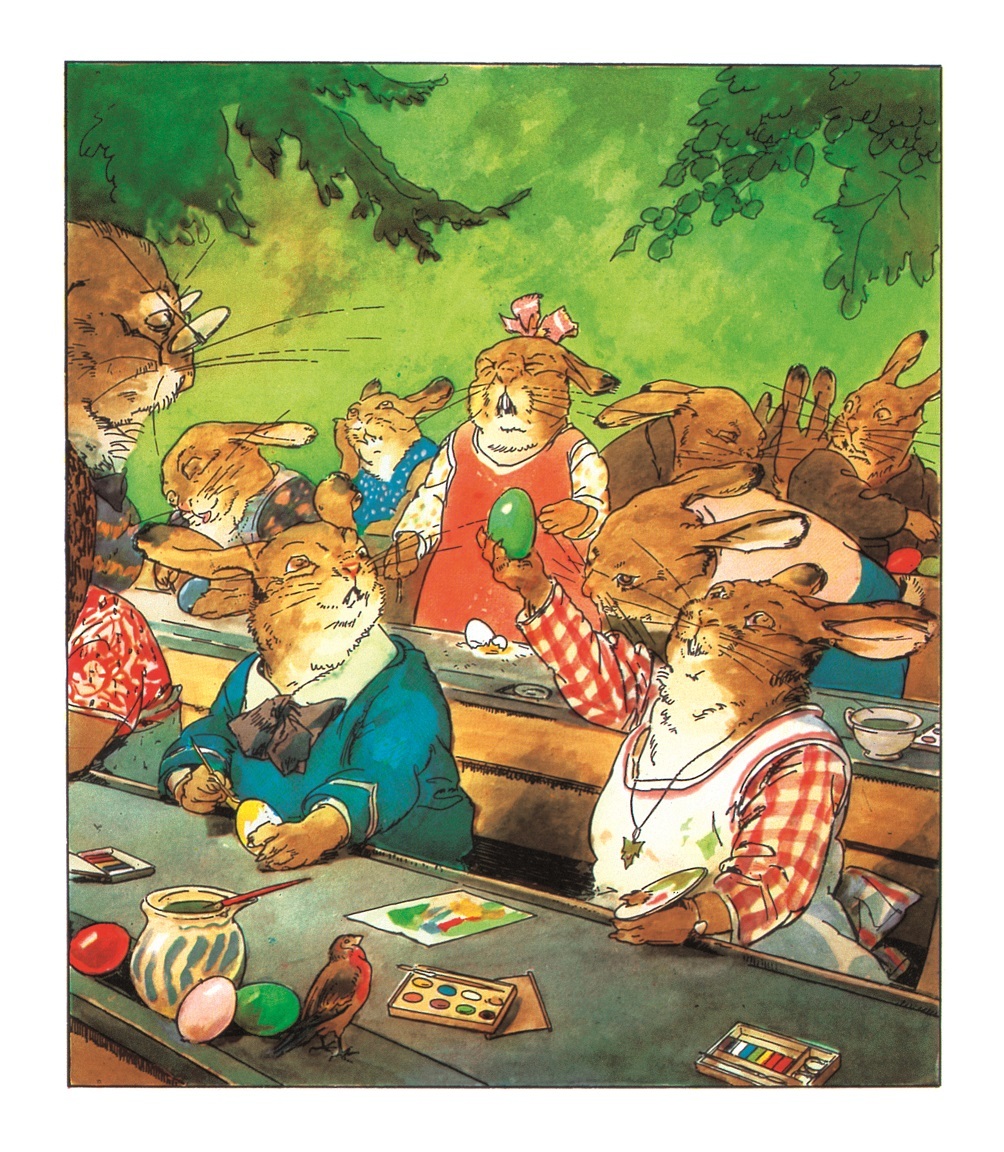 Ostereier malen in der Häschenschule Hasen beim Ostereiermalen in der Häschenschule