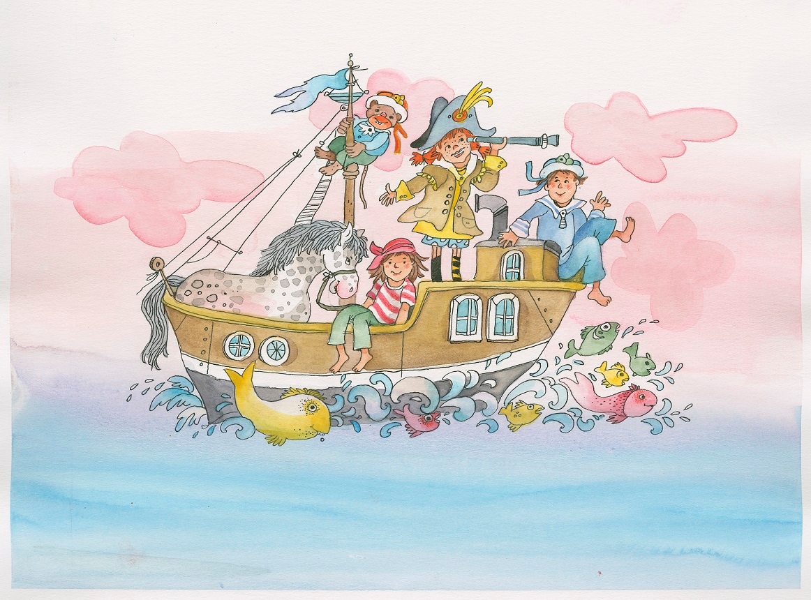 Pippi feiert Geburtstag Pippi Langstrumpf, Thomas und Annika feiern Geburtstag auf einem Piratenschiff.