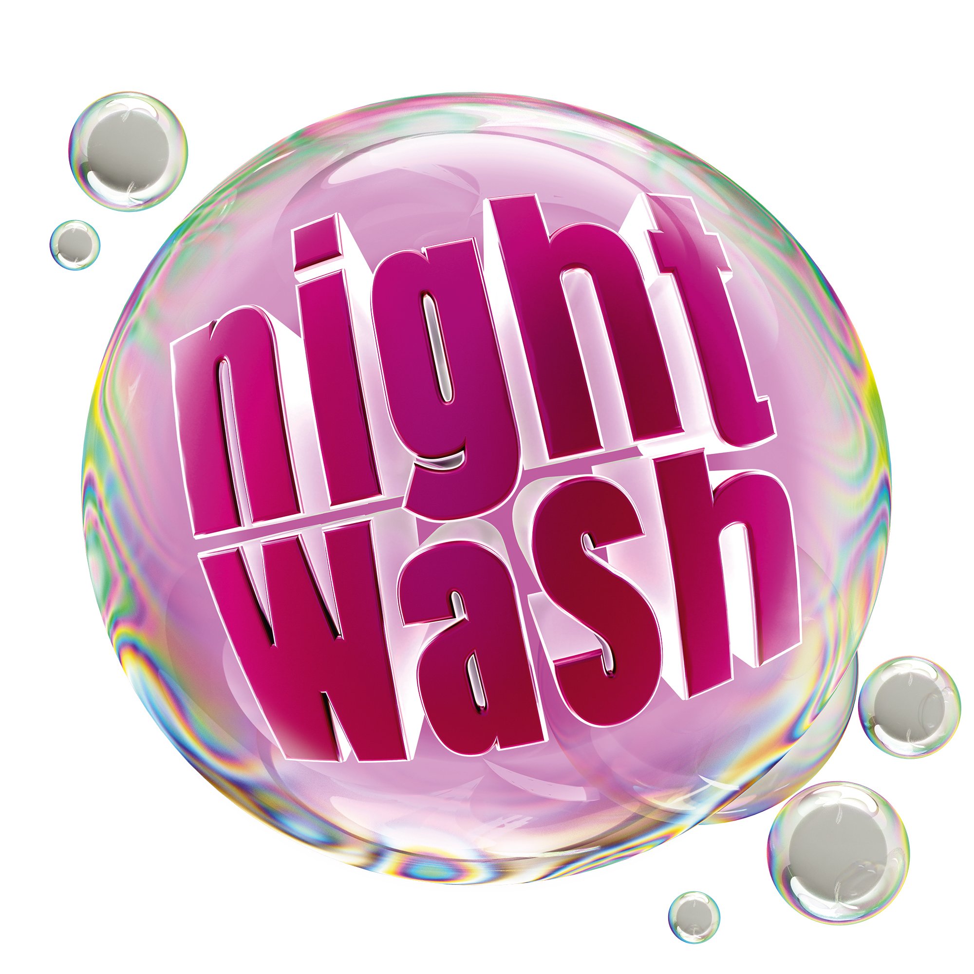 Nightwash-Logo rund; Buchstaben in pink