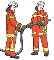 Zwei Feuerwehrleute mit Schlauch