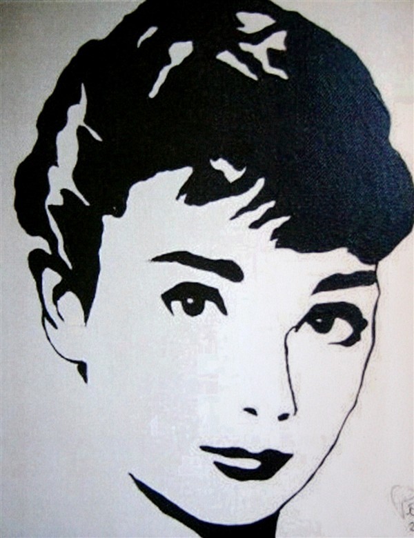 Audrey Hepburn, in Belgien geboren, in Hollywood gefilmt, in der Schweiz gestorben, von Peter Sarria-Berghoff gemalt.