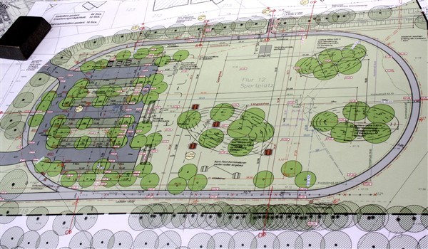 Plan für die Grünanlage mit Parkplatz für Wanderer an der Siegaue.