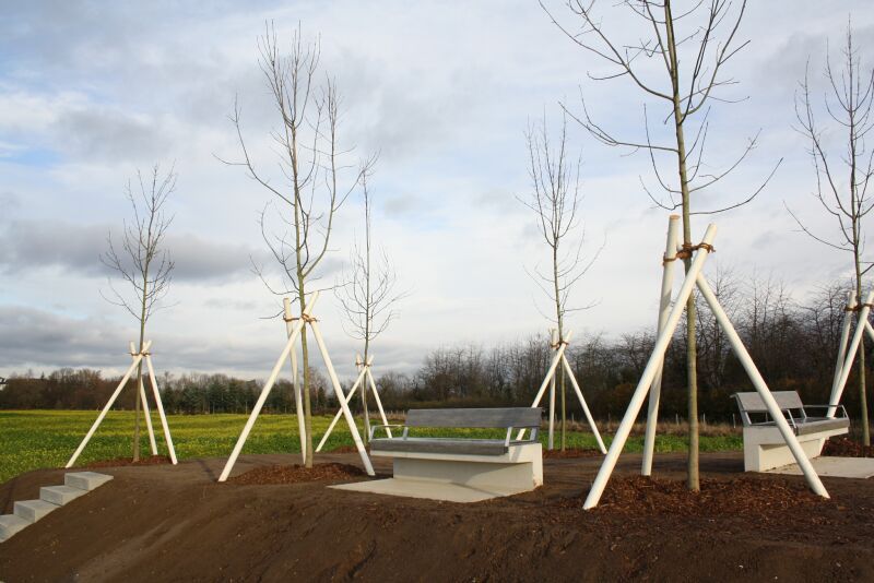 Blick in die grüne Idylle der Siegaue: In Troisdorf-Müllekoven entstand bereits ein Landschafts-Tor, der Rasen sprießt in Bälde.