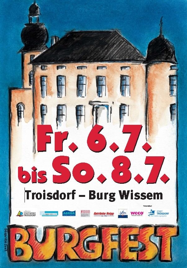 Plakat "Burgfest",  6. bis 8. Juli, Troisdorf - Burg Wissem