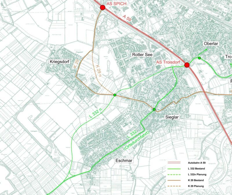 Plan der Ortsumgehungen K 29 n und L 332 n.