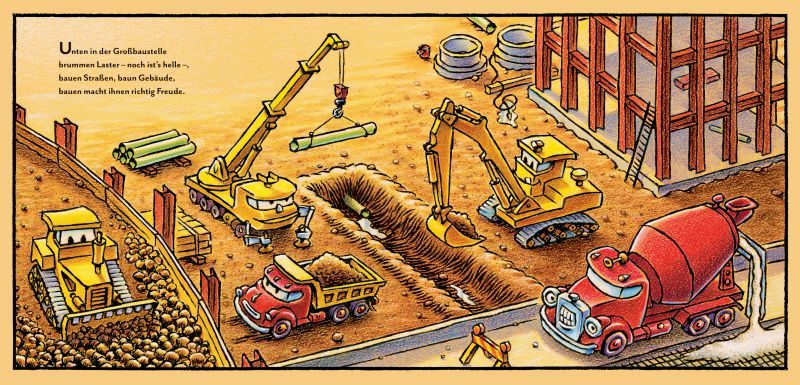 Szene aus dem Buch von Tom Lichtenheld: Gute Nacht, Baustelle.