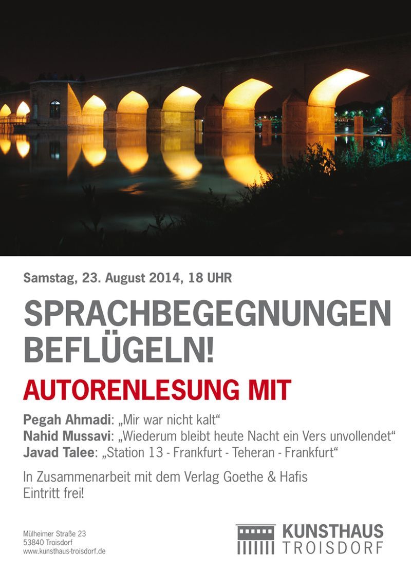 Plakat zur Lesung dreier Autoren aus dem Iran