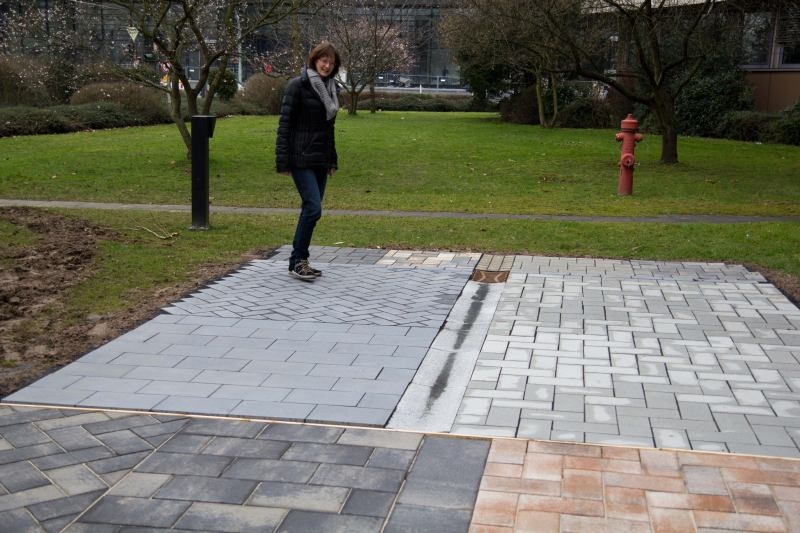 Die verschiedenen Pflastersteine für die zukünftige Fußgängerzone werden vorgestellt