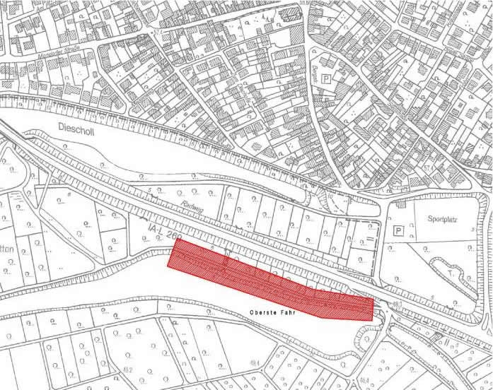 Plan mit Kennzeichnung des gesperrten Weges