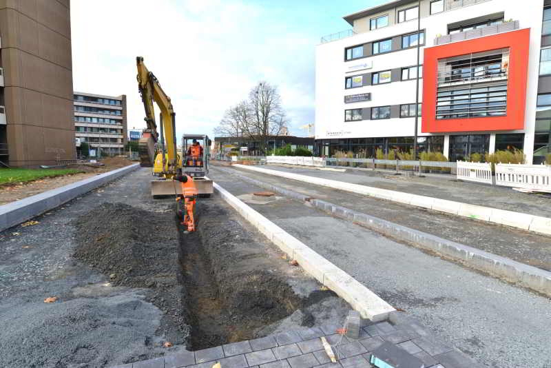 Der neue Rathausvorplatz nimmt Form an.