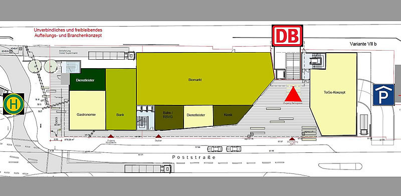 Plan des Bahnhofneubaus.