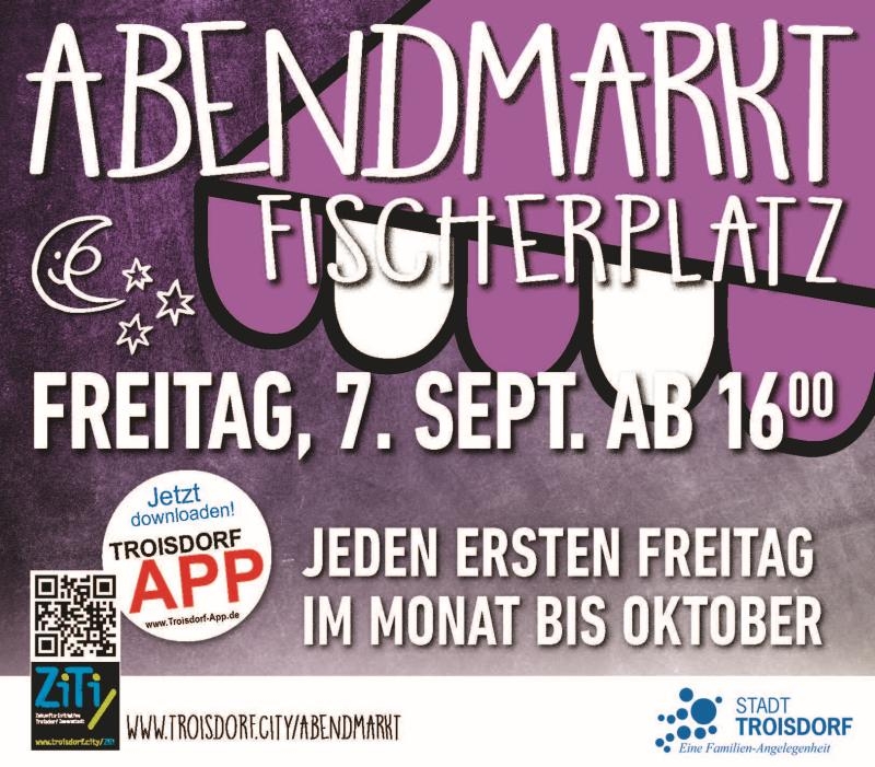 Plakatmotiv für Abendmarkt auf dem Fischerplatz.