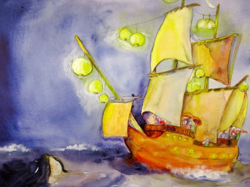 Die kleine Meerjungfrau möchte auch einmal an Land. Illustration aus dem Buch des Don Bosco Verlags.