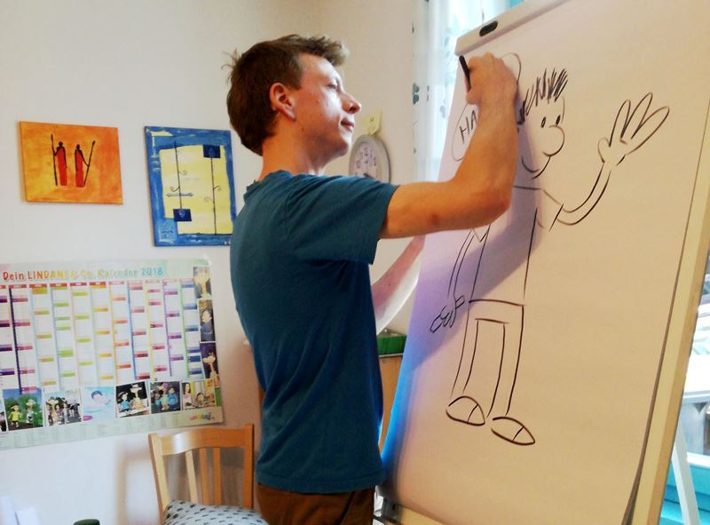 Illustrator Christoph Jansen erläutert die einfache Zeichen-Sprache.