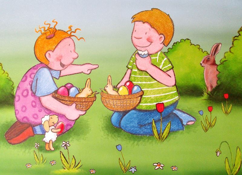 Emma und Paul freuen sich auf Ostern. Bild: Verlag Don Bosco.