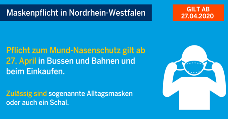 Ab 27. April gilt auch in NRW die Maskenpflicht.