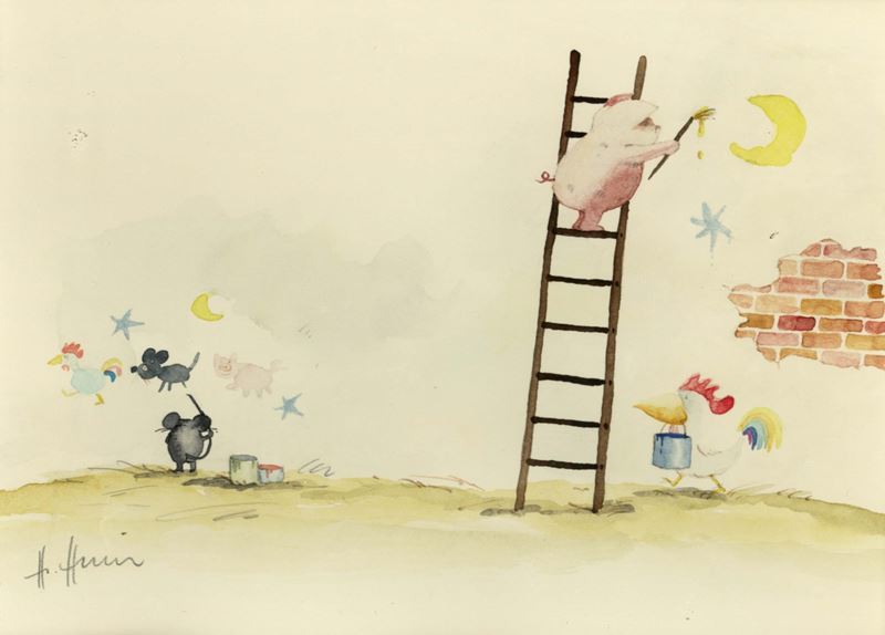 Zeichnung von Helme Heine mit den drei Freunden. Bild: Verlag Middelhauve.