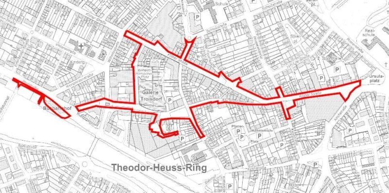 Mund-Nase-Masken müssen im gekennzeichneten Bereich in Troisdorf getragen werden.