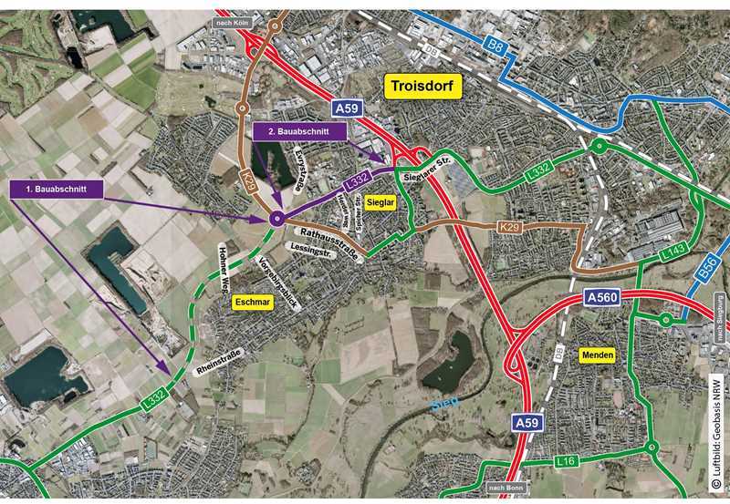 Lageplan für den Neubau der L332. Quelle: Straßen.NRW.