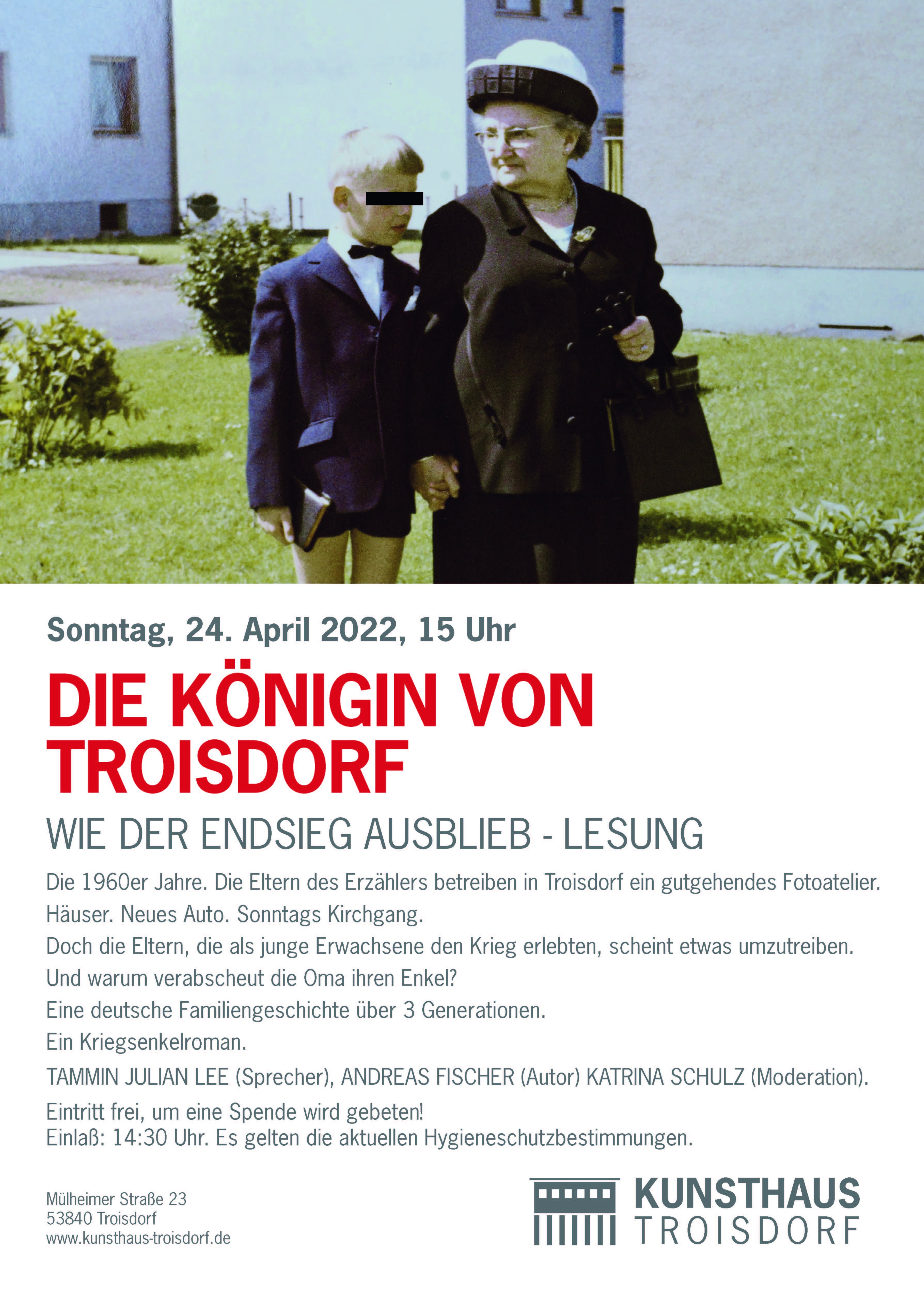 Plakat zur Lesung von "Die Königin von Troisdorf" Plakat zur Lesung von "Die Königin von Troisdorf"