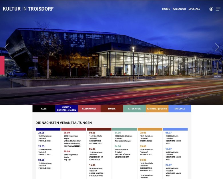 Screenshot von www.kultur-in-troisdorf.de