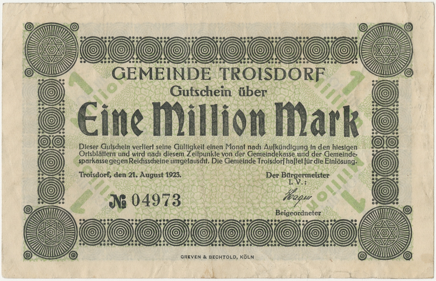 Notgeld: Gutschein über Eine Million Mark