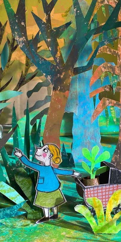 Illustration von Antje Damm: Ein Mädchen im Wald