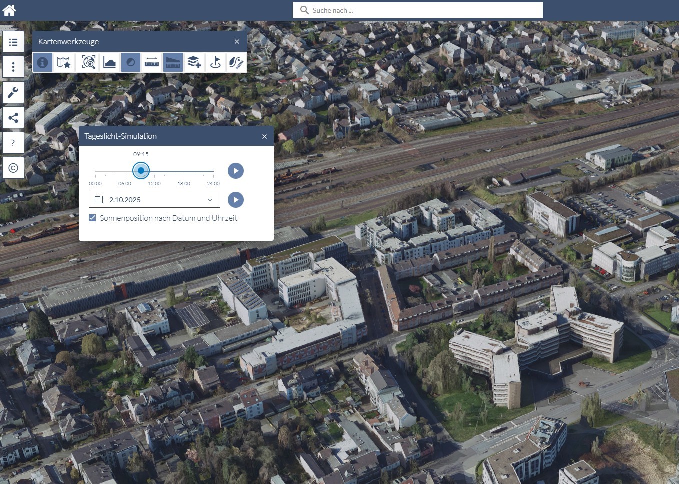 Troisdorf als 3D-Modell mit hilfreichen Funktionen