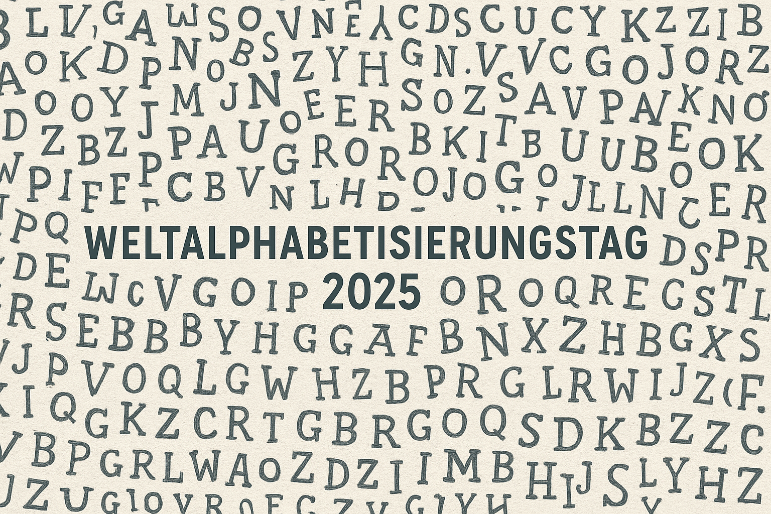 Buchstabendurcheinander rund um die Schrift "Weltalphabetisierungstag 2025"