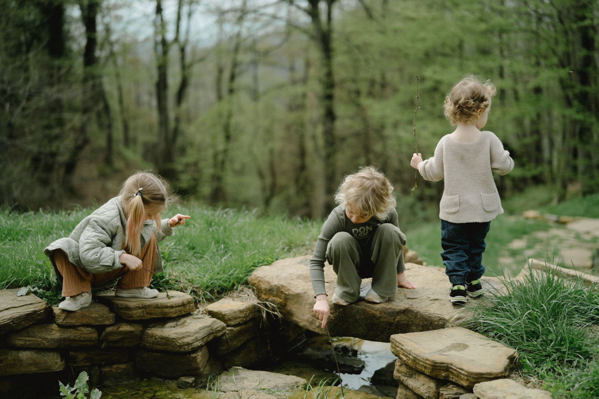 Kinder spielen im Wald