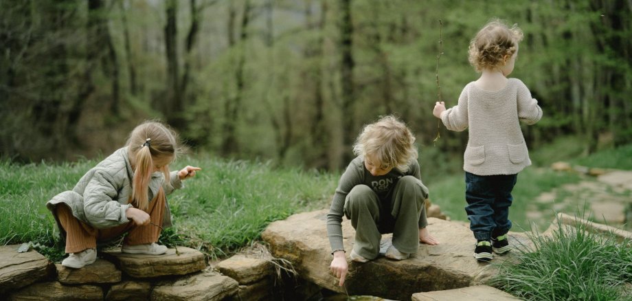 Kinder spielen im Wald