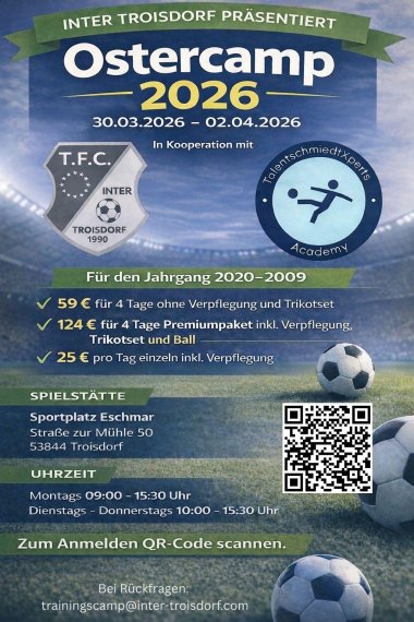 Ein Plakat mit den wichtigsten Daten zum Fußballcamp