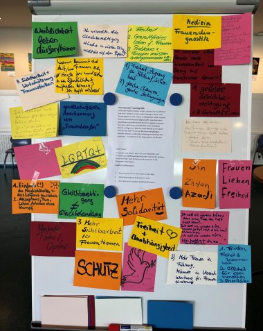 Pinnwand mit den Statements zum Weltfrauentag