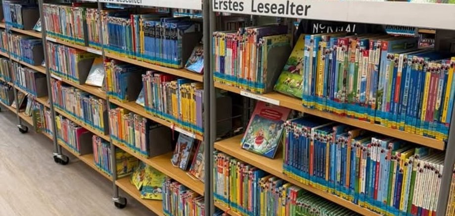 Regal mit Büchern in der Stadtbibliothek