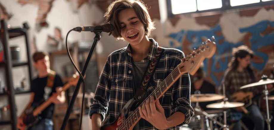 Band mit Gitarre, Bildunterschrift: Kamonwan – stock.adobe.com (generiert mit KI)