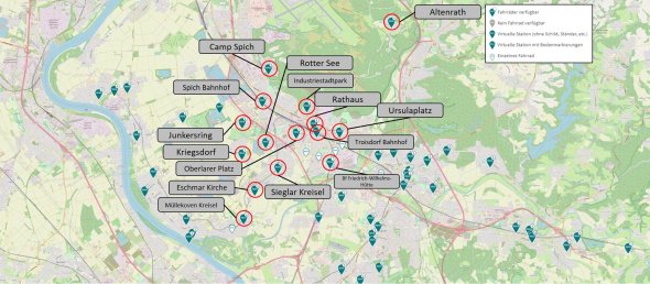 Karte mit allen Standorten des RSVG-Bikes