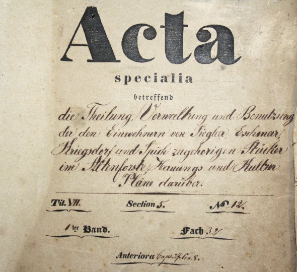 "Acta specialia" aus dem 19. Jahrhundert (Bild: Stadtarchiv Troisdorf) "Acta specialia" aus dem 19. Jahrhundert (Bild: Stadtarchiv Troisdorf)