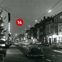 14. Türchen: Kölner Straße, aufgenommen im Dezember 1968 (Fotograf: Fritz Vogel; Stadtarchiv Troisdorf, Fotonachlass Vogel) 