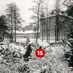 15. Türchen: Burg Wissem mit Nebengebäuden, aufgenommen im Januar 1969 (Fotograf: Fritz Vogel; Stadtarchiv Troisdorf, Fotonachlass Vogel)