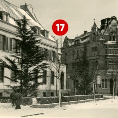 17. Türchen: Post und Hotel in der Poststraße, aufgenommen im Jahr 1959 (Fotograf: Fritz Vogel; Stadtarchiv Troisdorf, Fotonachlass Vogel)